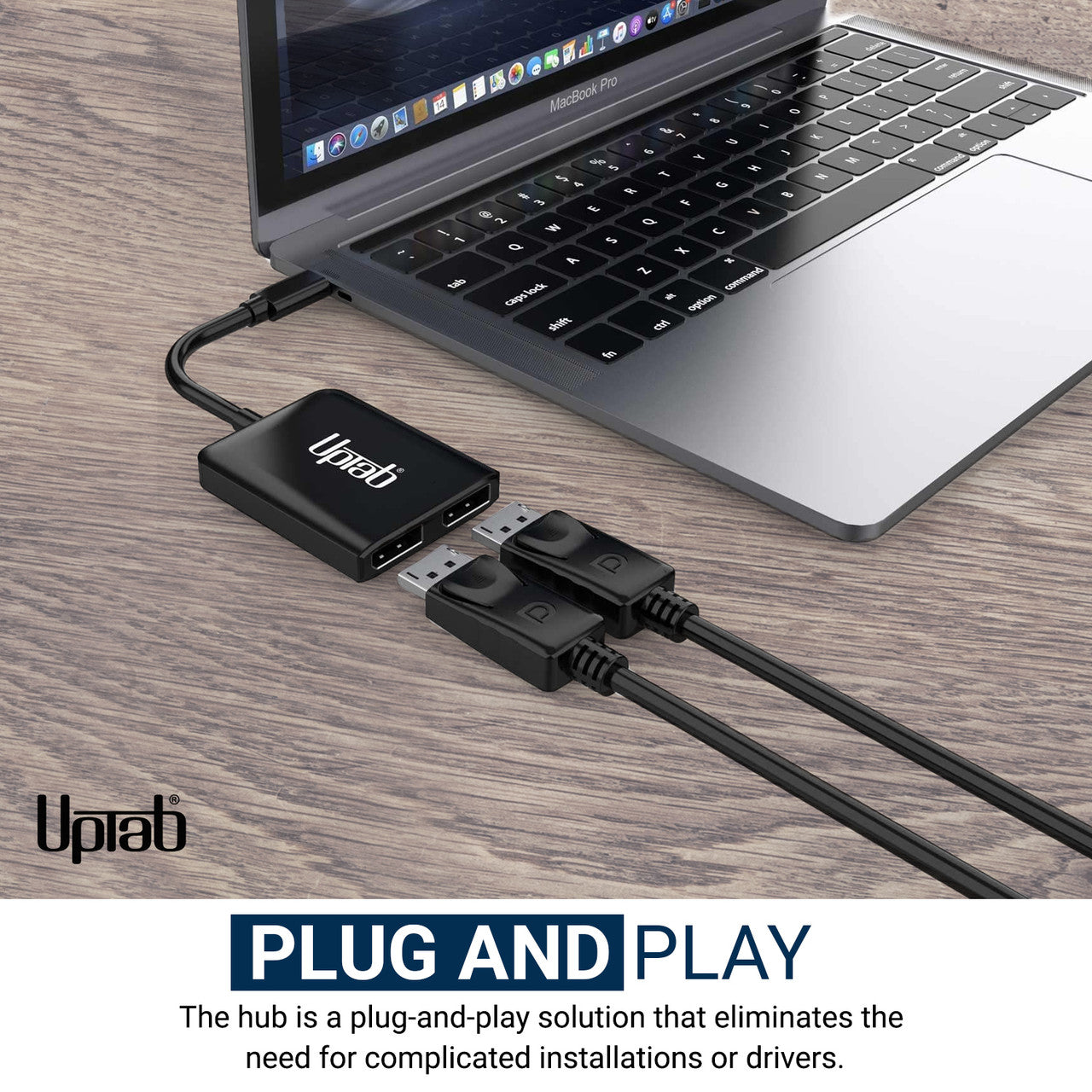 Compact and durable design of the UPTab USB-C to Dual DisplayPort 8K Adapter – Ideal for laptops and desktops with USB-C.